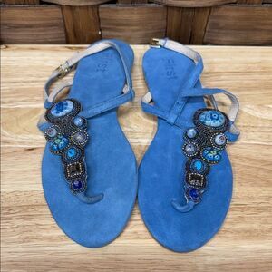 Elegant Blue Beaded Sandals with Millefiori